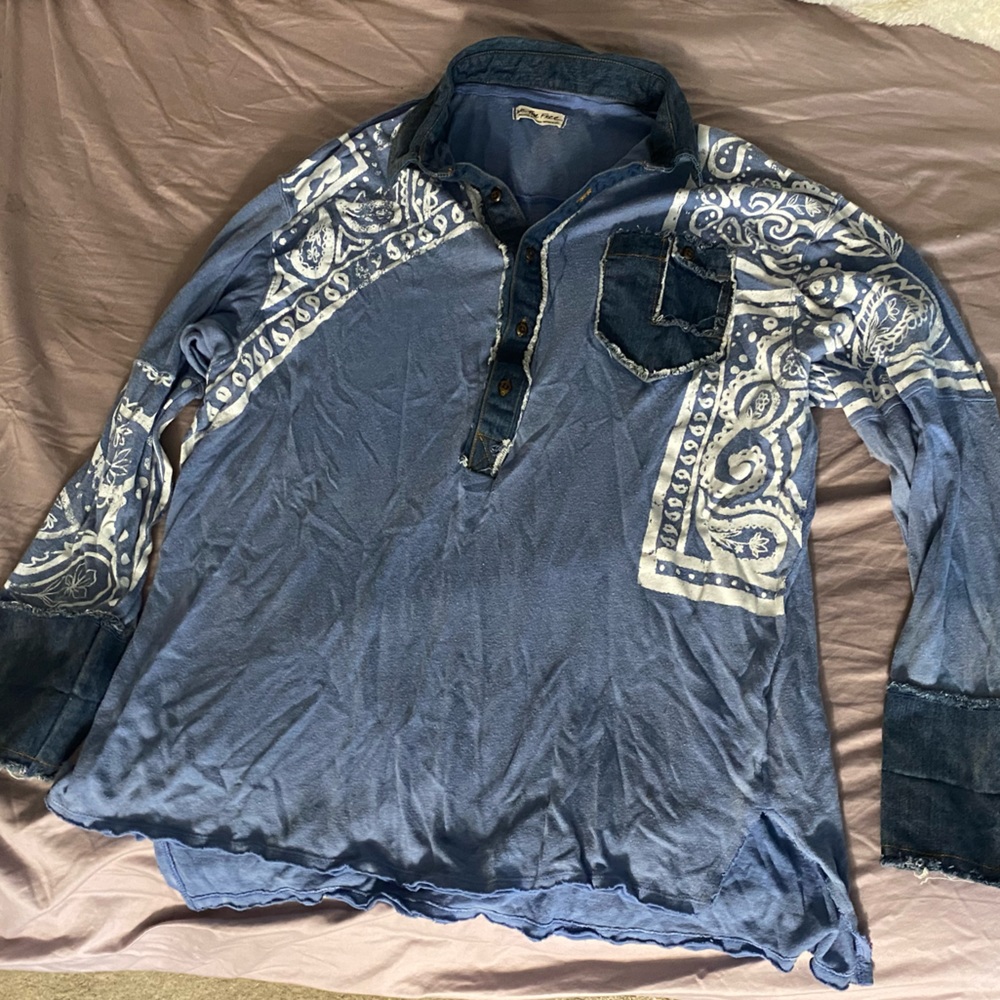 Free People medium denim paisley long sleeve